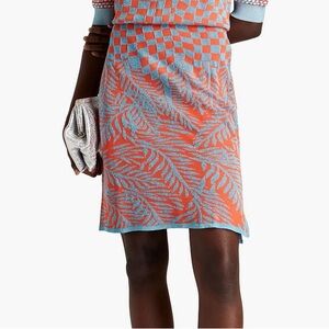 NWT Diane von Furstenberg Bella Pool Tile Palm Blue Print Cruz Knit Skirt - Sz M